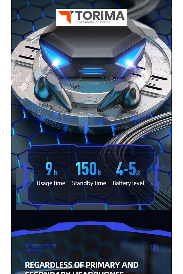 Oyuncu Kulaklığı Kablosuz Kulakiçi Rgb Işıklı Çift Mikrofonlu Bluetooth 5.2 Sarı - 7