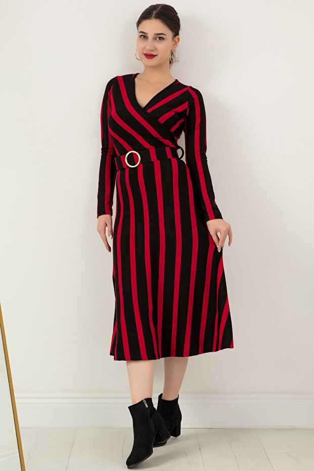 Kruvaze Yaka Kemerli Triko Elbise 2023-0077 - 4