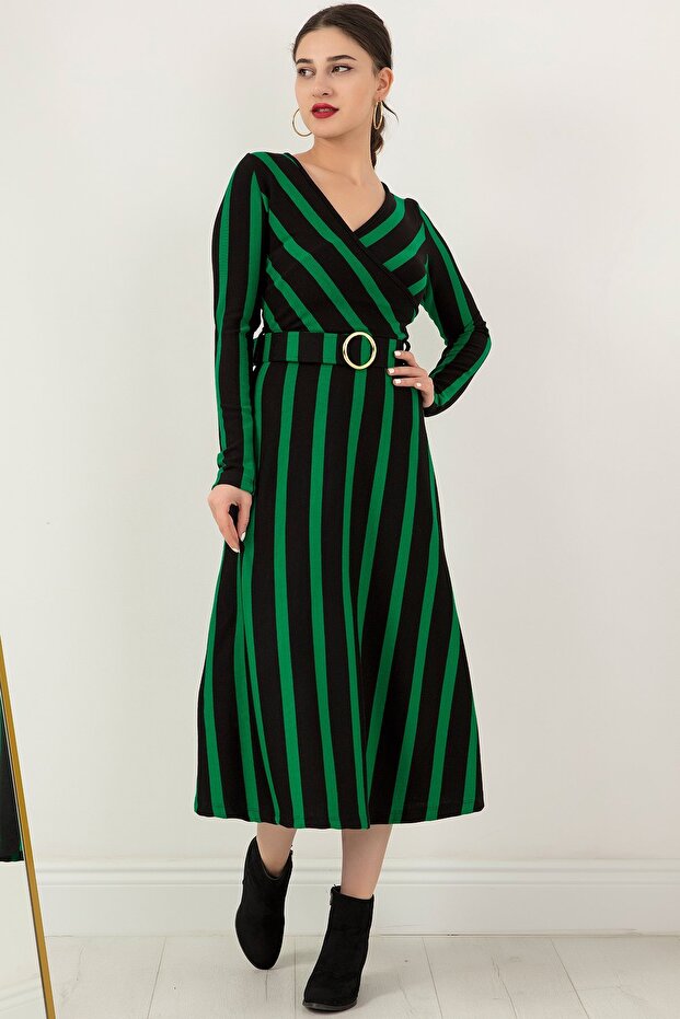 Kruvaze Yaka Kemerli Triko Elbise 2023-0077 - 6