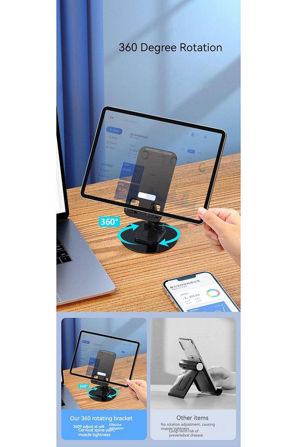 Yüksek Kaliteli Katlanabilir 360 Dönebilen Ayarlanabilir Telefon Tutucu Masa Üstü Tablet Standı - 8