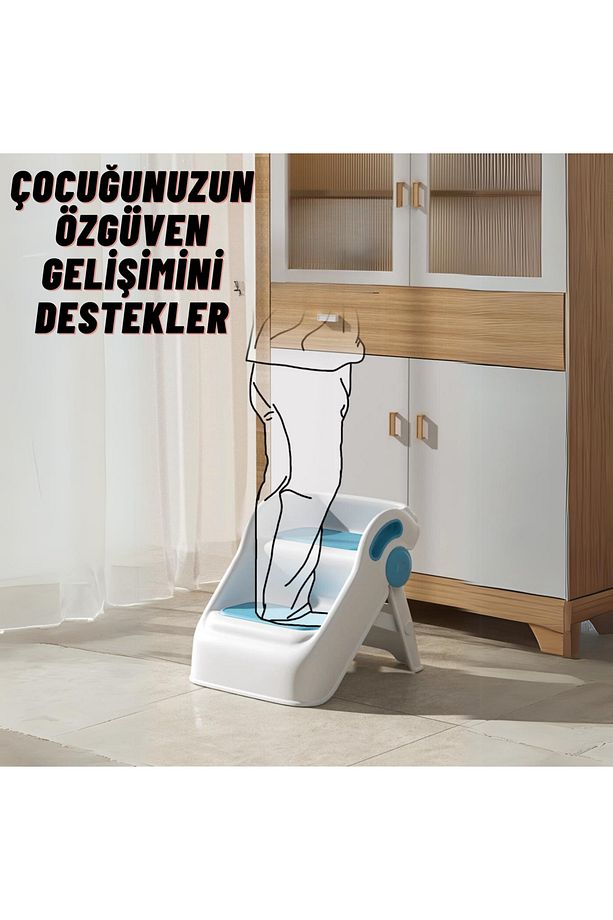 Çocuk Taburesi Katlanabilir Kaymaz İki Basamaklı Merdiven Çocuk Banyo Tuvalet Lavabo Yükseltici - 6