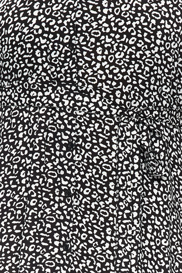 Black Patterned Woven Front Buttoned Shirt Dress TBBSS22EL1607 - 3