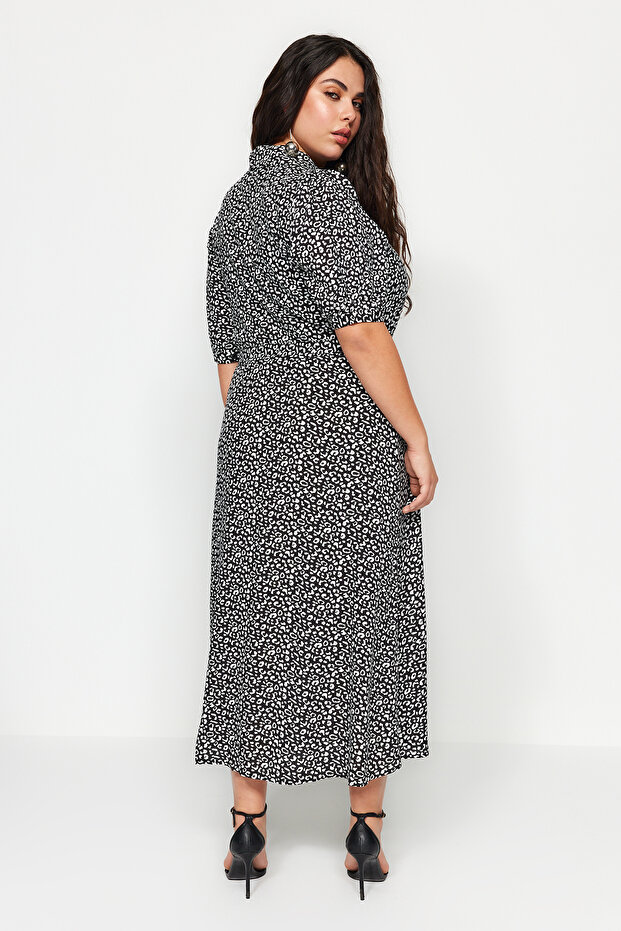 Black Patterned Woven Front Buttoned Shirt Dress TBBSS22EL1607 - 5