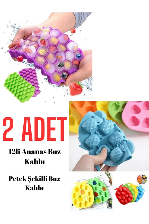 2 Adet | 12li Ananas Çikolata-Buz Kalıbı ve Petek Şekilli Çikolata-Buz Kalıbı - 1