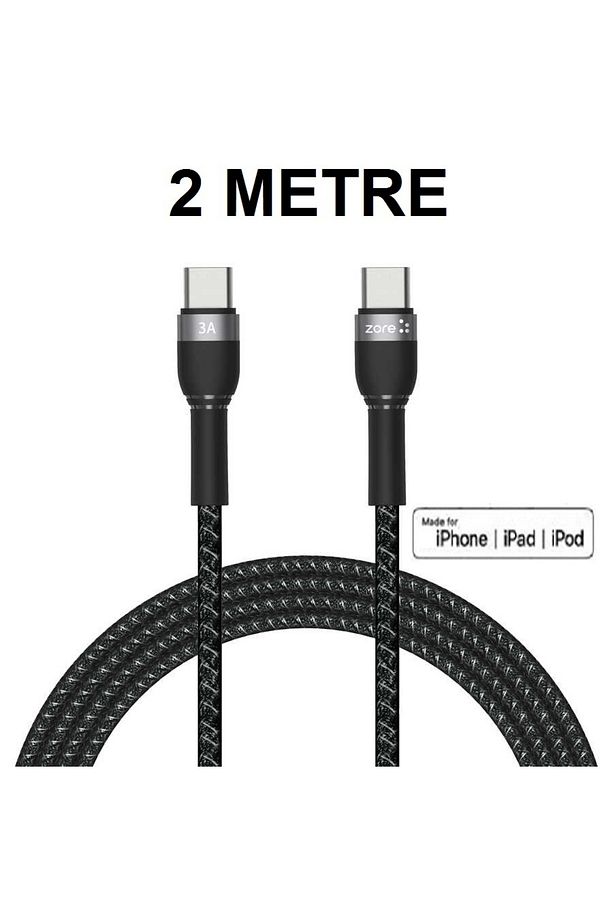 İphone 15/16 Serileri Uyumlu Type-c To Type-c Yeni Nesil Iphone Hızlı Şarj Kablosu Hasır Örgü (2M) - 1
