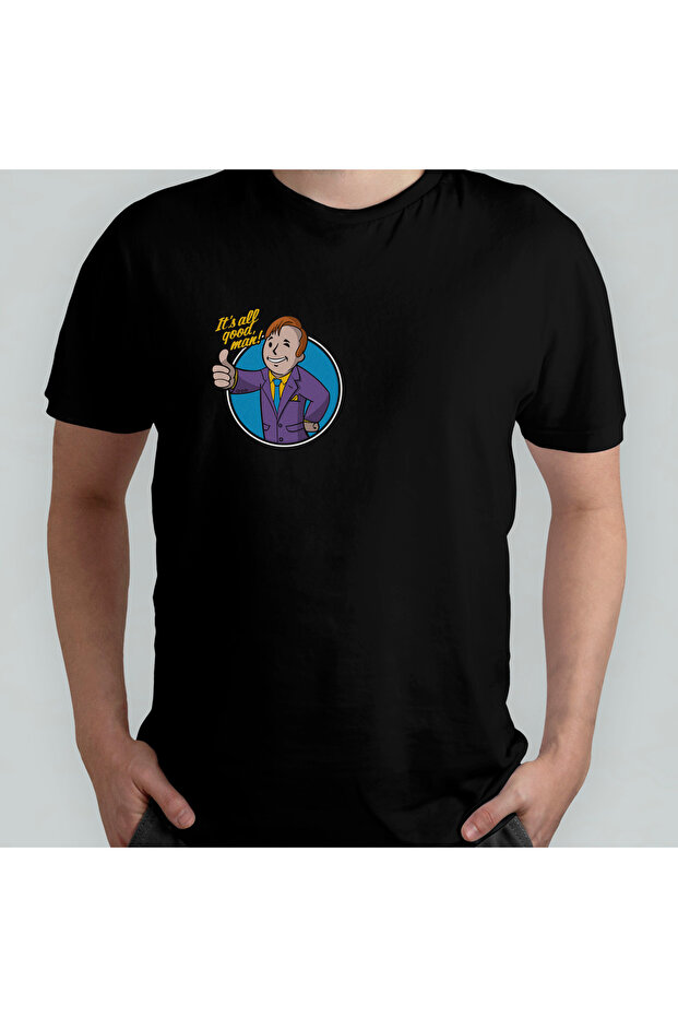 Better Call Saul Pipboy Fallout 100% Cotton Crew Neck T-Shirt Model - 2