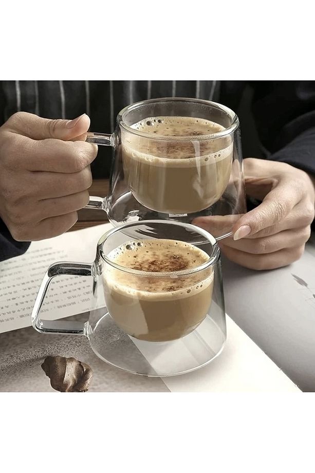 Isıya Dayanıklı Borosilikat Kuplu Çift Cidarlı 6'Lı Espresso Bardağı Kahve Sunum Bardağı Kupa Bardak - 6