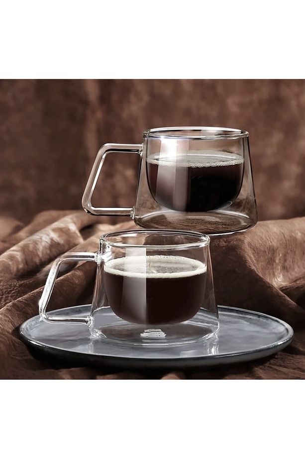 Isıya Dayanıklı Borosilikat Kuplu Çift Cidarlı 6'Lı Espresso Bardağı Kahve Sunum Bardağı Kupa Bardak - 7