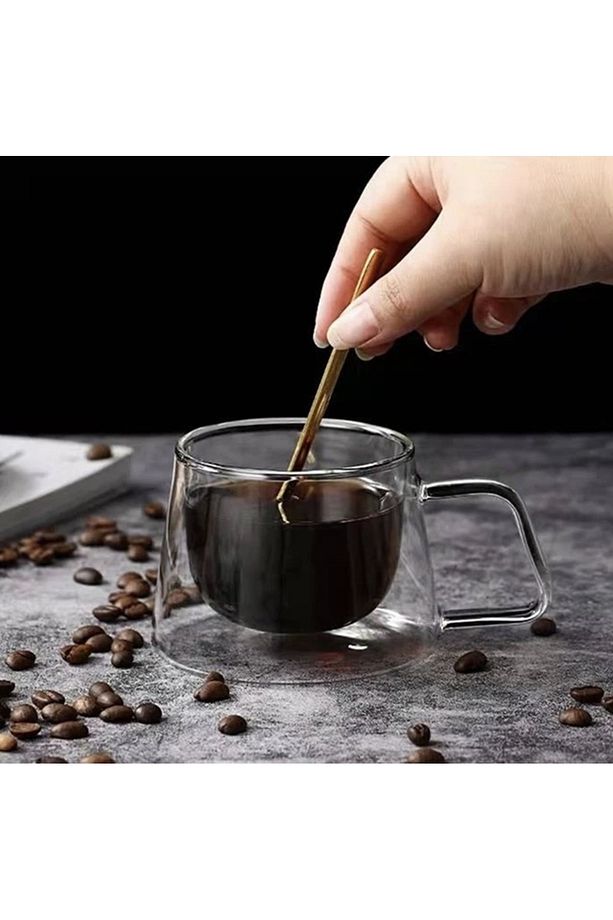 Isıya Dayanıklı Borosilikat Kuplu Çift Cidarlı 2'Li Espresso Bardağı Kahve Sunum Bardağı Kupa Bardak - 3
