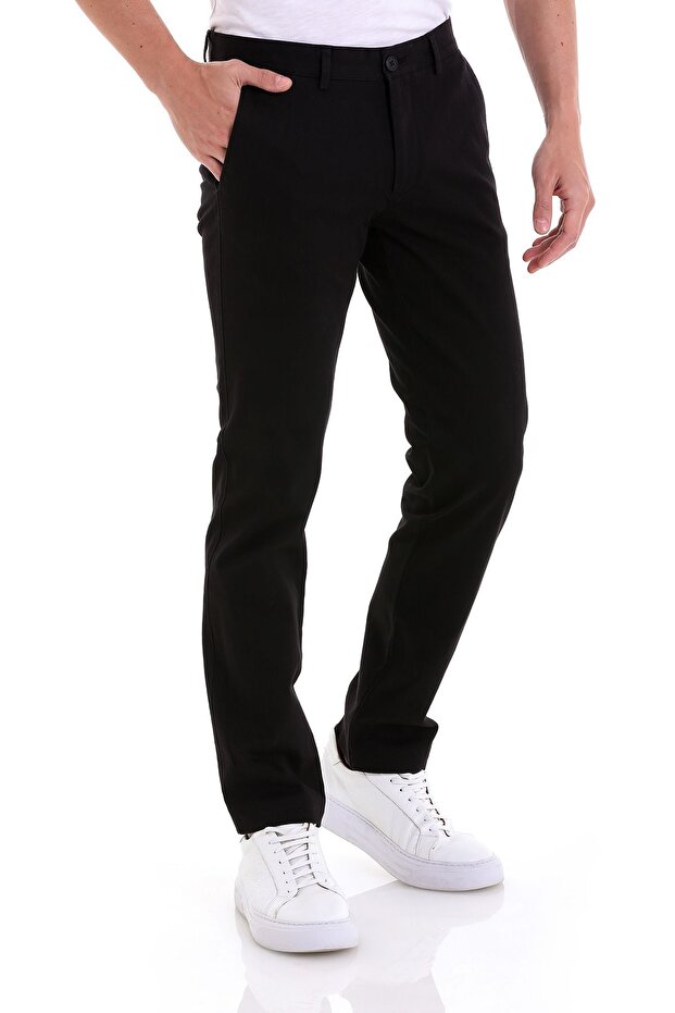 Black Regular Fit Plain Side Pocket Basic Canvas Trousers - 4
