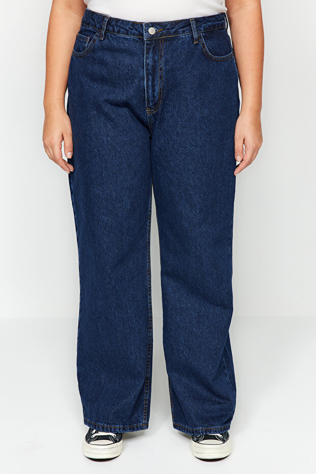 Indigo Yüksek Bel Geniş Paça Comfort/Orta Esnek Büyük Beden Wide Leg Jeans TBBAW23CJ00020 - 10