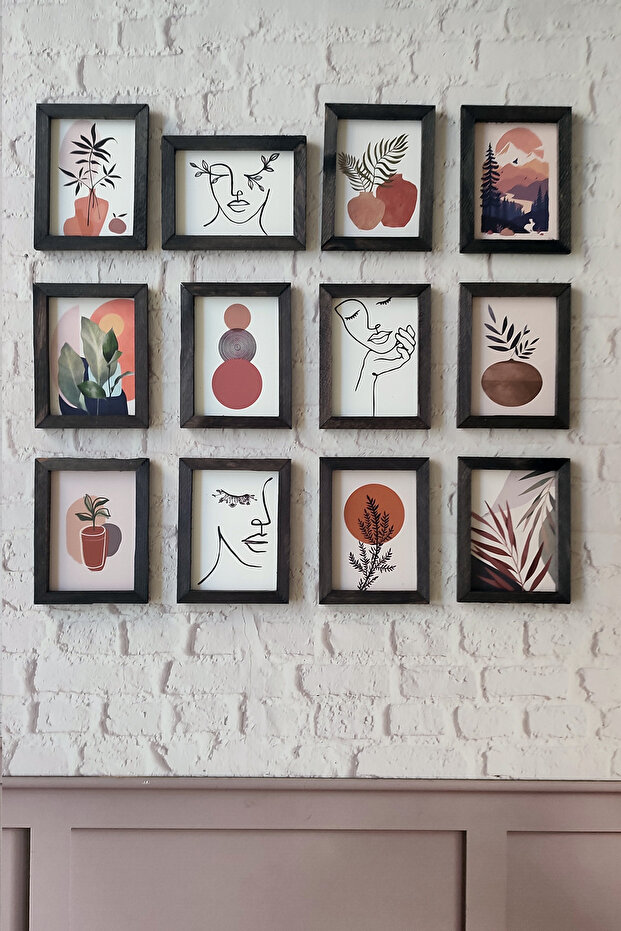 Boho Pattern Set of 12, 3 mm Mdf with Black Wood Frame, Uv Printed - 3