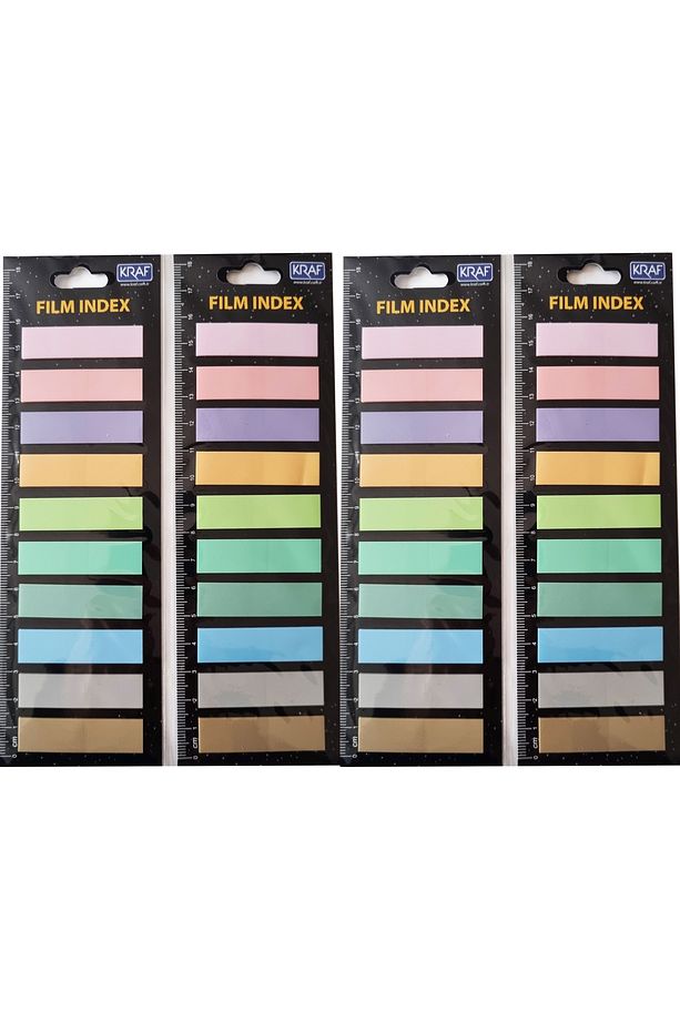 4 Adet Kraf Film İndex Post-it Yapışkanlı Not Kağıdı 10'lu 13x44mm 200'lü (10 Renk X 20 Yaprak) - 1