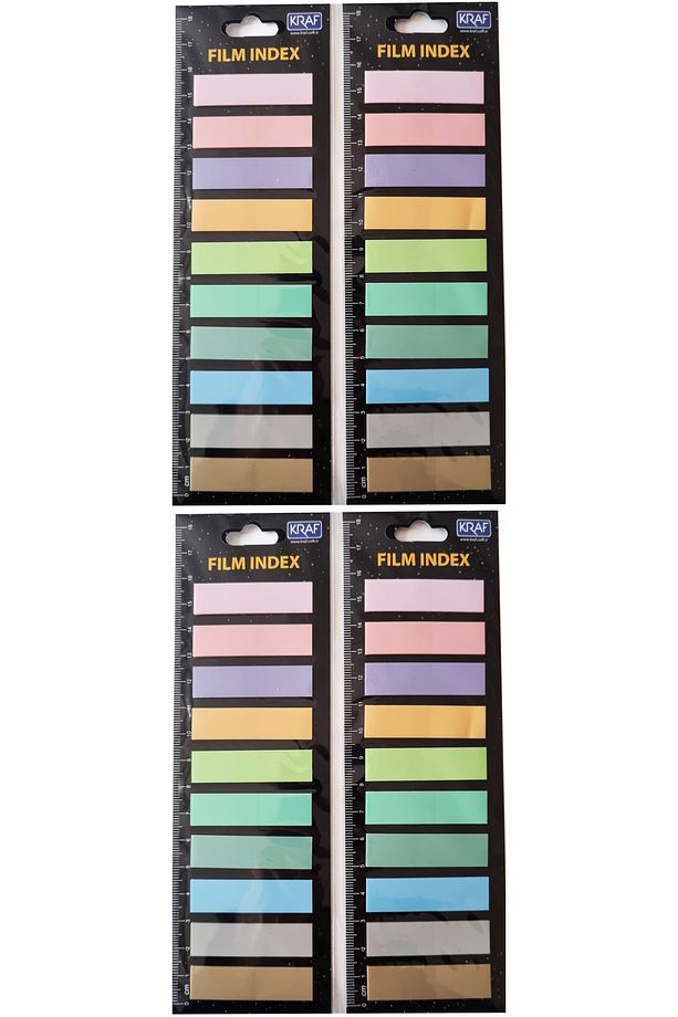 4 Adet Kraf Film İndex Post-it Yapışkanlı Not Kağıdı 10'lu 13x44mm 200'lü (10 Renk X 20 Yaprak) - 2