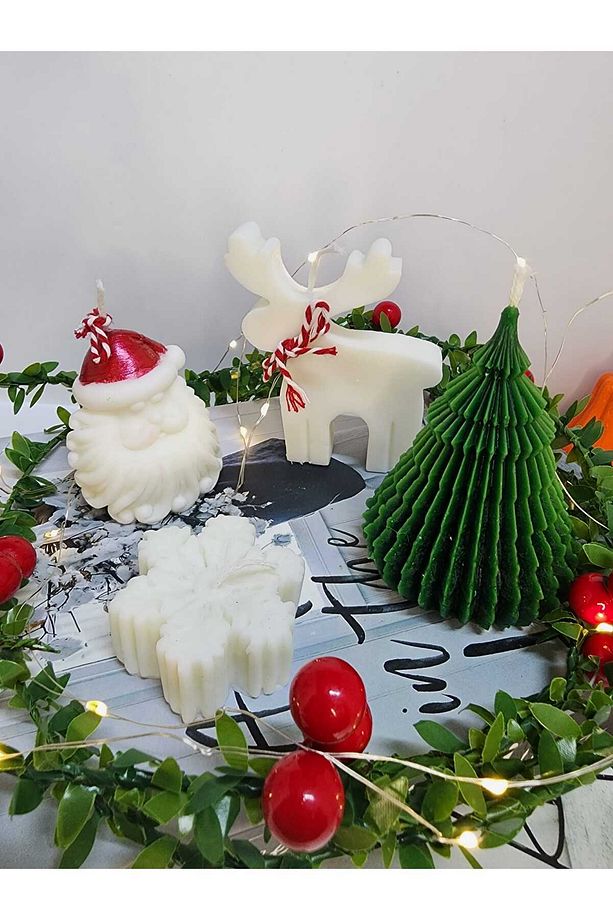 Kokulu Yılbaşı Mum Seti-Geyik-Kar Tanesi-Noel Baba-Çam Ağacı - 1