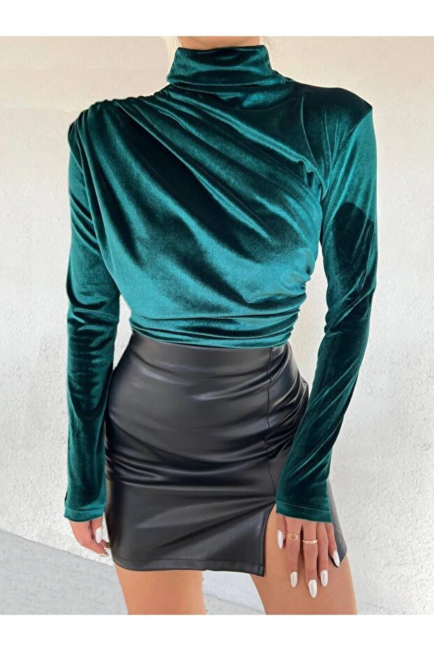 Women's Gathered Velvet Blouse