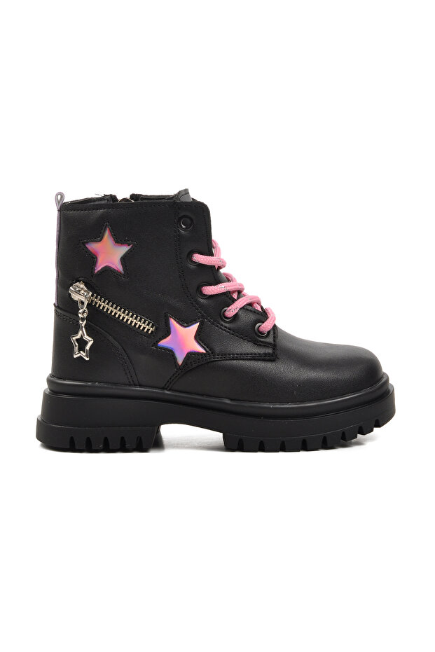 Black-Pink Girls' Fleece-Lined Kids' Boots