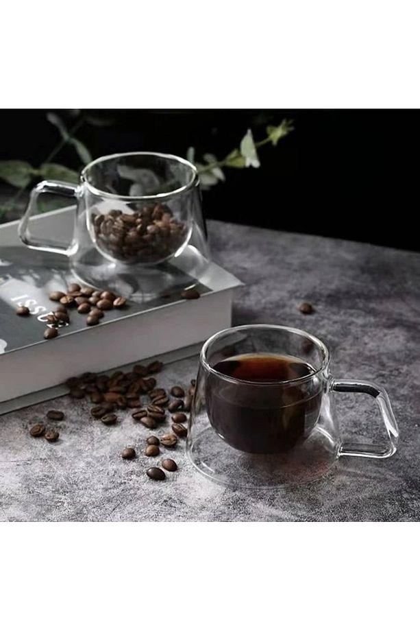 Isıya Dayanıklı Borosilikat Kuplu Çift Cidarlı 3'Lü Espresso Bardağı Kahve Sunum Bardağı Kupa Bardak - 4