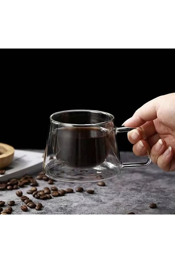 Isıya Dayanıklı Borosilikat Kuplu Çift Cidarlı 6'Lı Espresso Bardağı Kahve Sunum Bardağı Kupa Bardak - 3