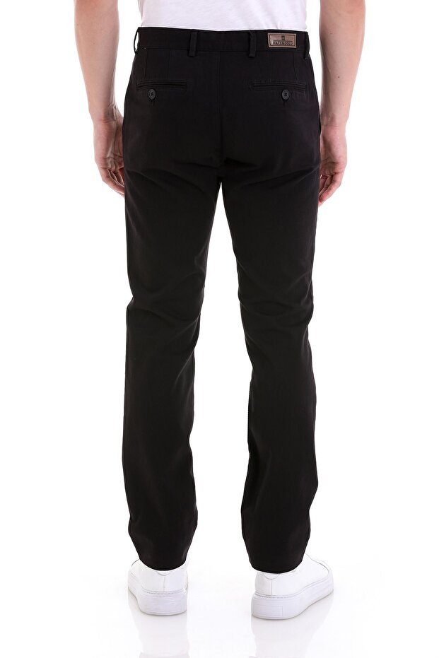 Black Regular Fit Plain Side Pocket Basic Canvas Trousers - 6