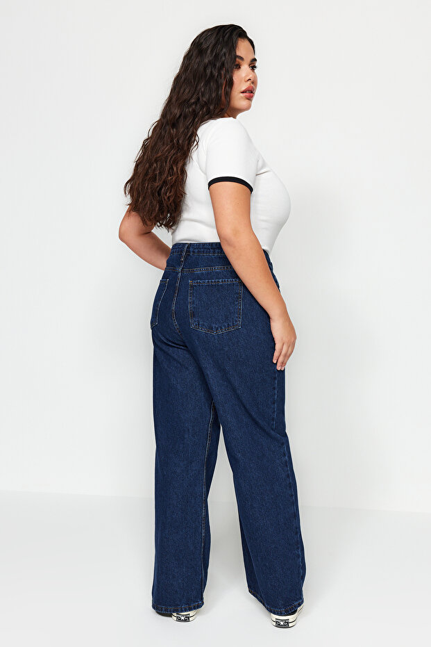 Indigo Yüksek Bel Geniş Paça Comfort/Orta Esnek Büyük Beden Wide Leg Jeans TBBAW23CJ00020 - 11