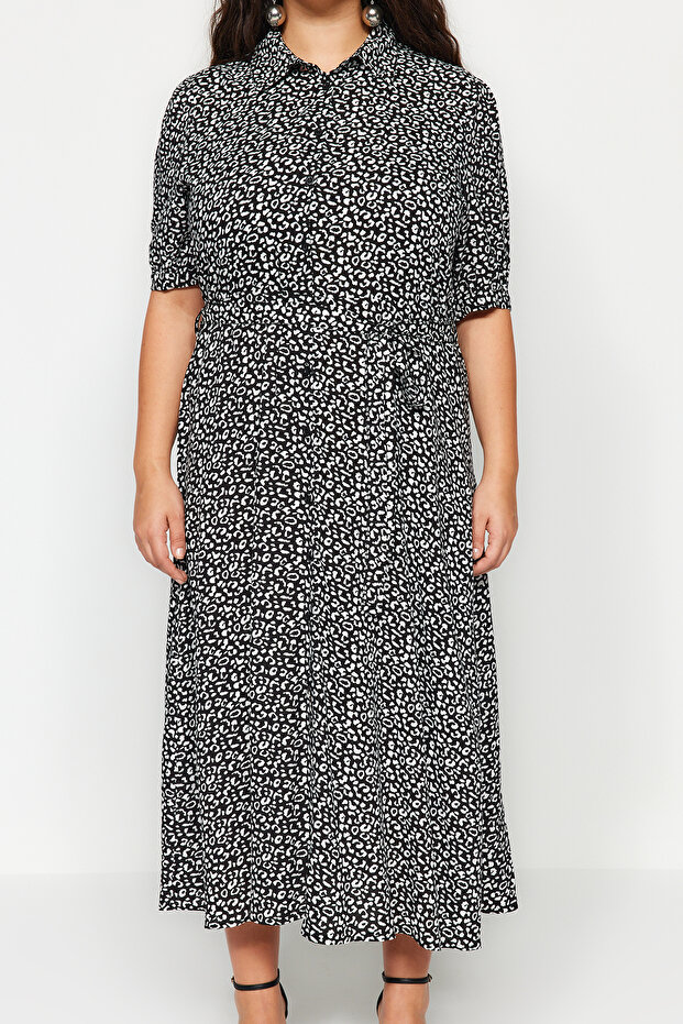 Black Patterned Woven Front Buttoned Shirt Dress TBBSS22EL1607 - 4