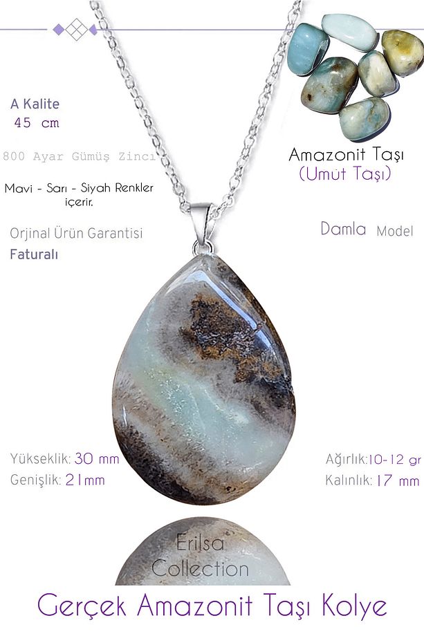Sertifikalı Damla Model Gerçek Amazonit Taşı Kolye - 1
