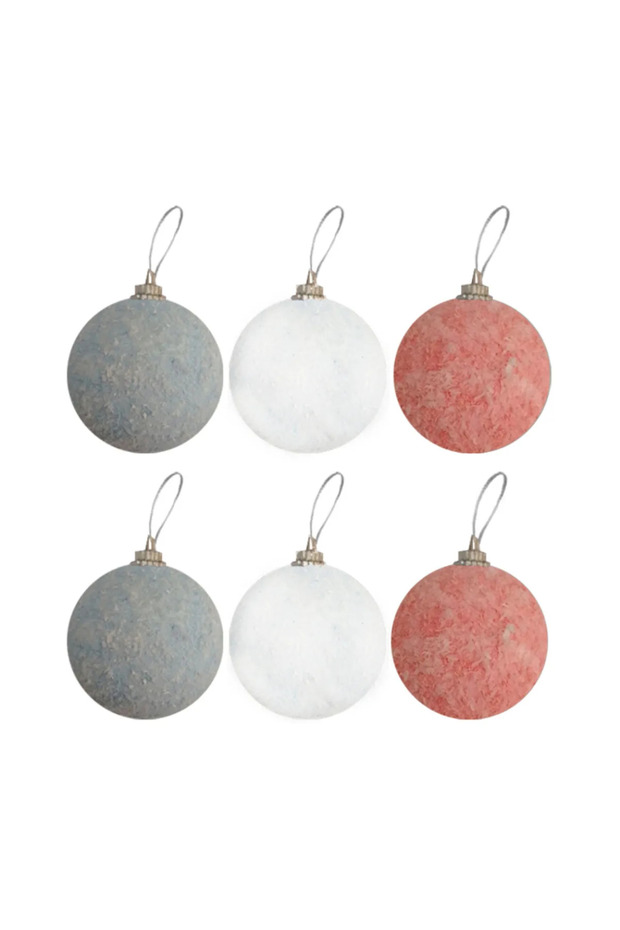 Christmas Pine Tree Ornament Christmas Ball 6 Pieces 5cm White Blue and Pink Christmas Ornaments