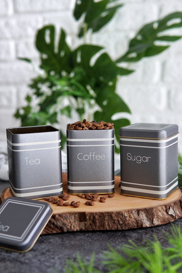 Metal Tea, Coffee, Sugar Storage Box Set of 3 7.5 X 7.5 X 10.2 Cm, Silver Erb248z