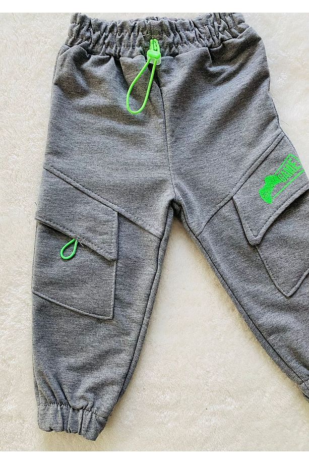 gri ön cep detaylı unisex bebek ve çocuk tek eşofman altı 1/2/3/4 yaş - 8