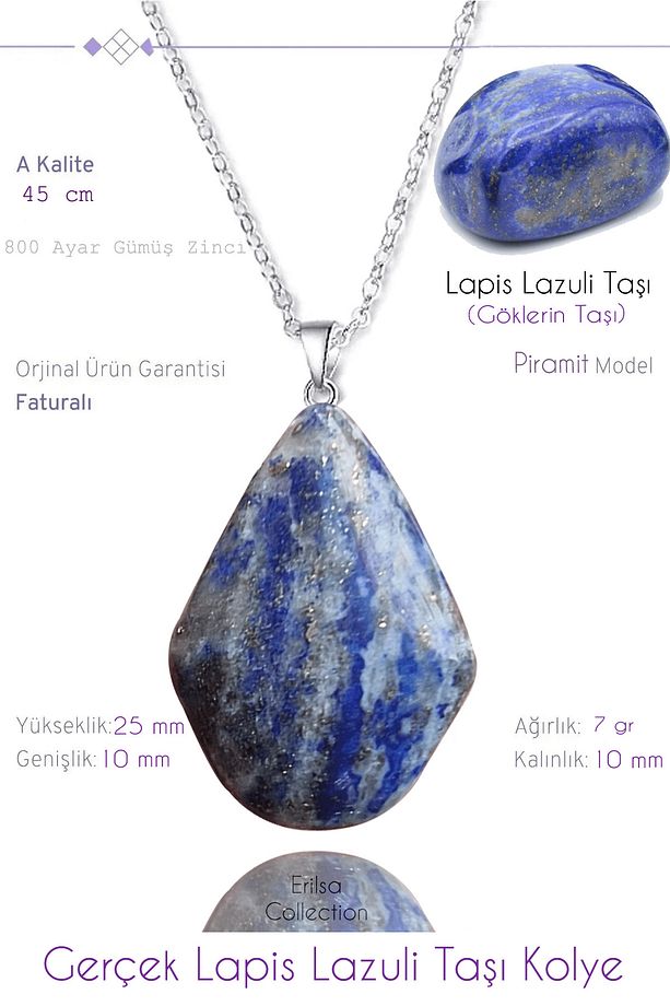 Sertifikalı Gerçek Piramit Model Lapis Lazuli Taşı Kolye - 1