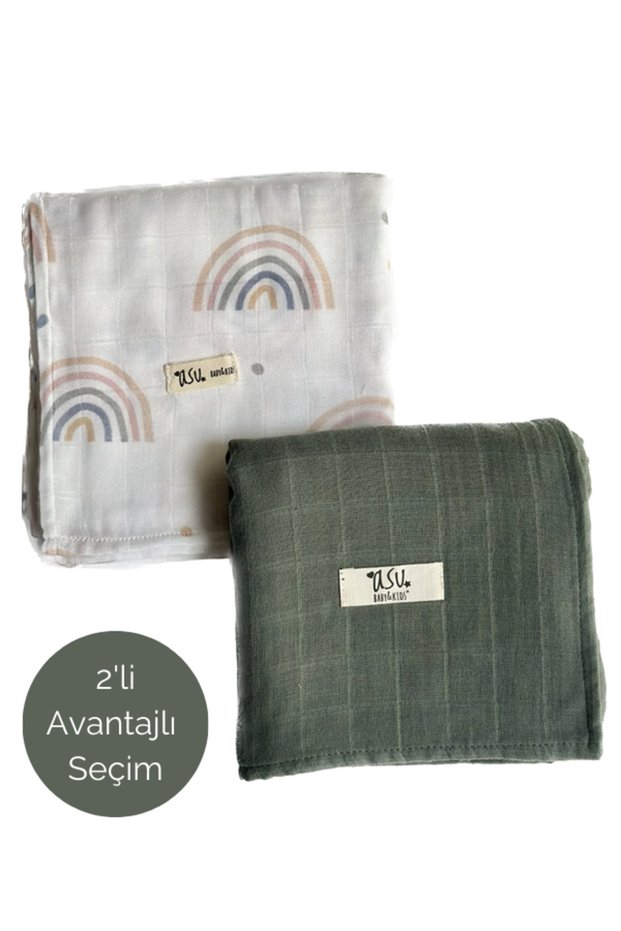 Mix&Match 2-Pack Organic Cotton Muslin Rainbow&Sage Green