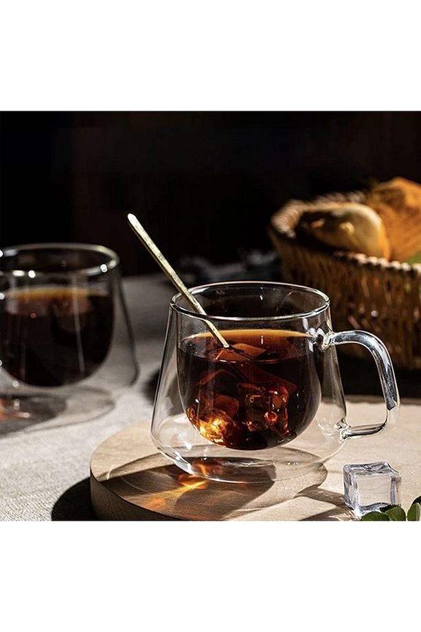 Isıya Dayanıklı Borosilikat Kuplu Çift Cidarlı 3'Lü Espresso Bardağı Kahve Sunum Bardağı Kupa Bardak - 3