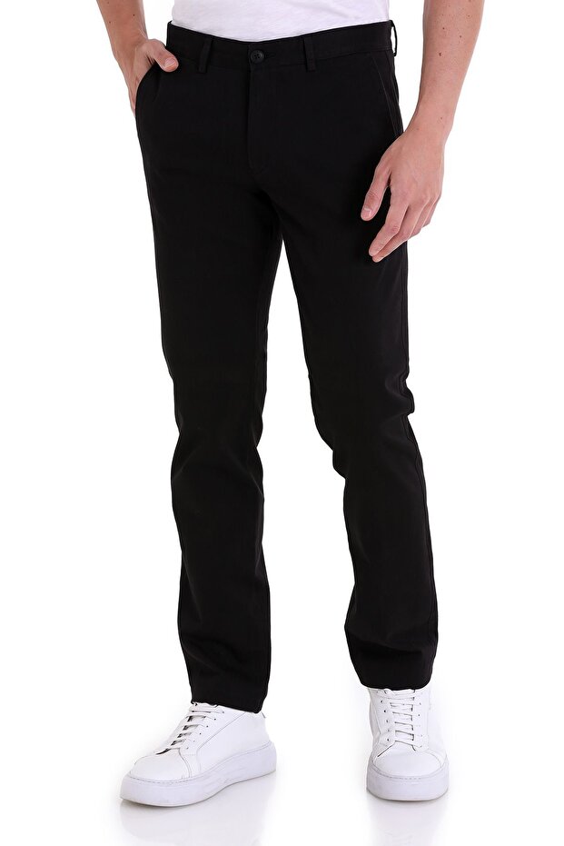 Black Regular Fit Plain Side Pocket Basic Canvas Trousers - 2