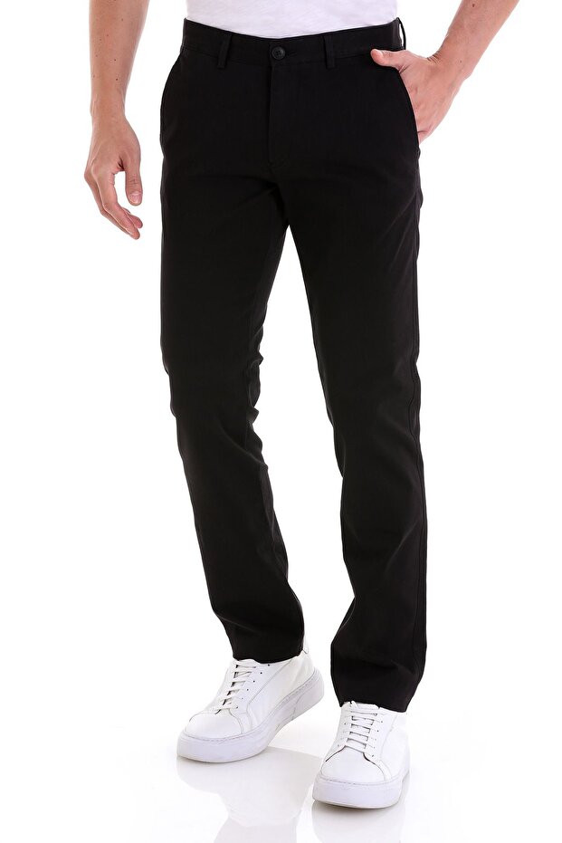 Black Regular Fit Plain Side Pocket Basic Canvas Trousers - 3