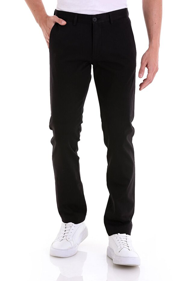 Black Regular Fit Plain Side Pocket Basic Canvas Trousers - 1