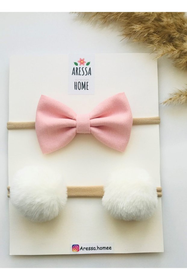 Baby Girl Child Cotton Double Bow Pompom Bandana Hair Band Set