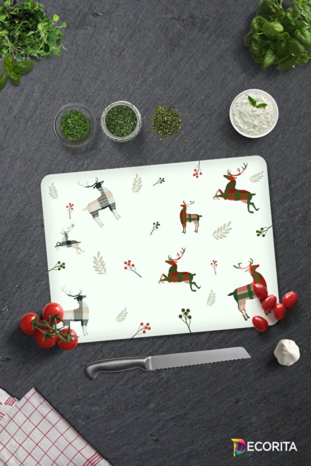Forest Deers | Glass Cutting Board - Glass Cutting Board | 30cm X 40cm