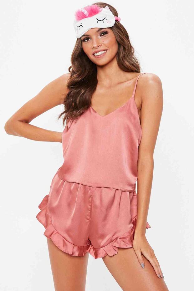 Satin Shorts Set Pink