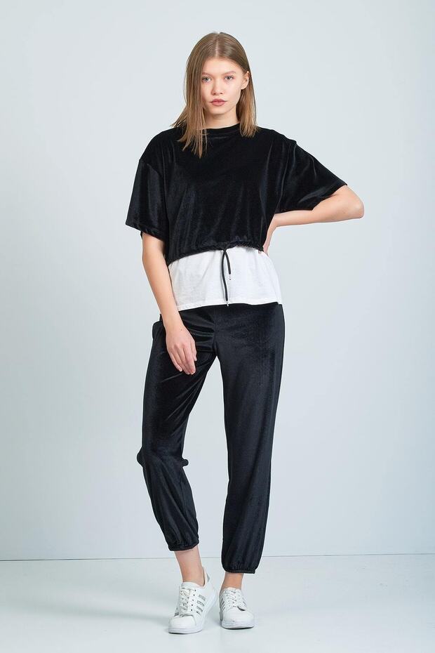 Women's Black Velvet Tracksuit