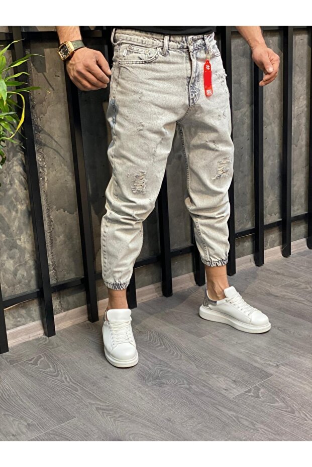 بنطال جينز Boyfriend Jogger ذو ساق مطاطية للرجال
