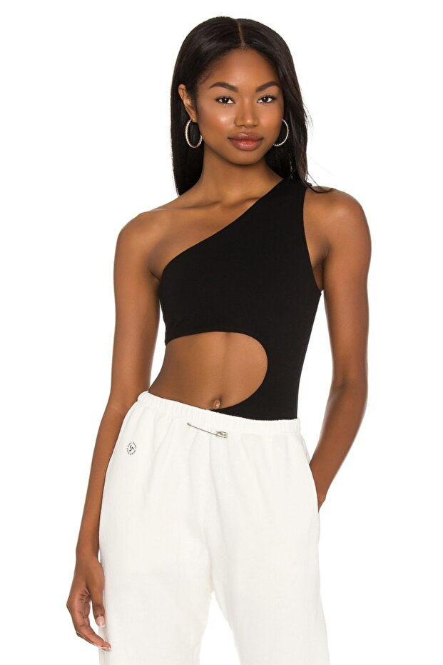 Women's Black Low-Cut Silk Jersey Bodysuit