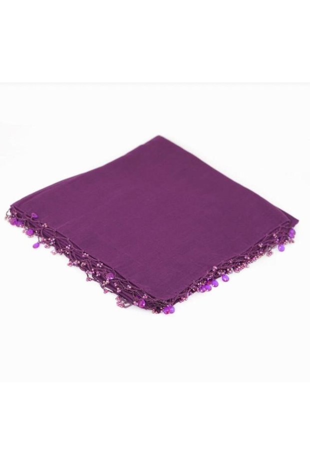 Dark Purple Edge Beaded Cheesecloth Writings 100x100 Size