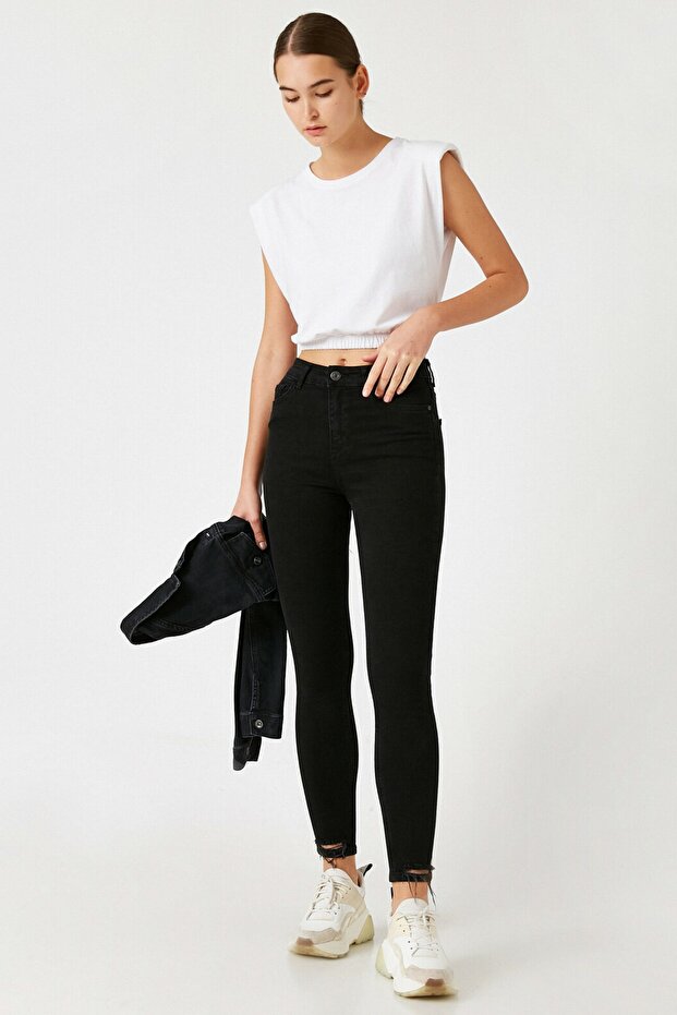 Women's Black Cotton Skinny High Waist Jeans