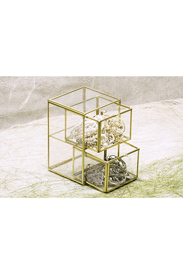 Mini Drawer Gold Organizer Makeup Glass Box with Drawers