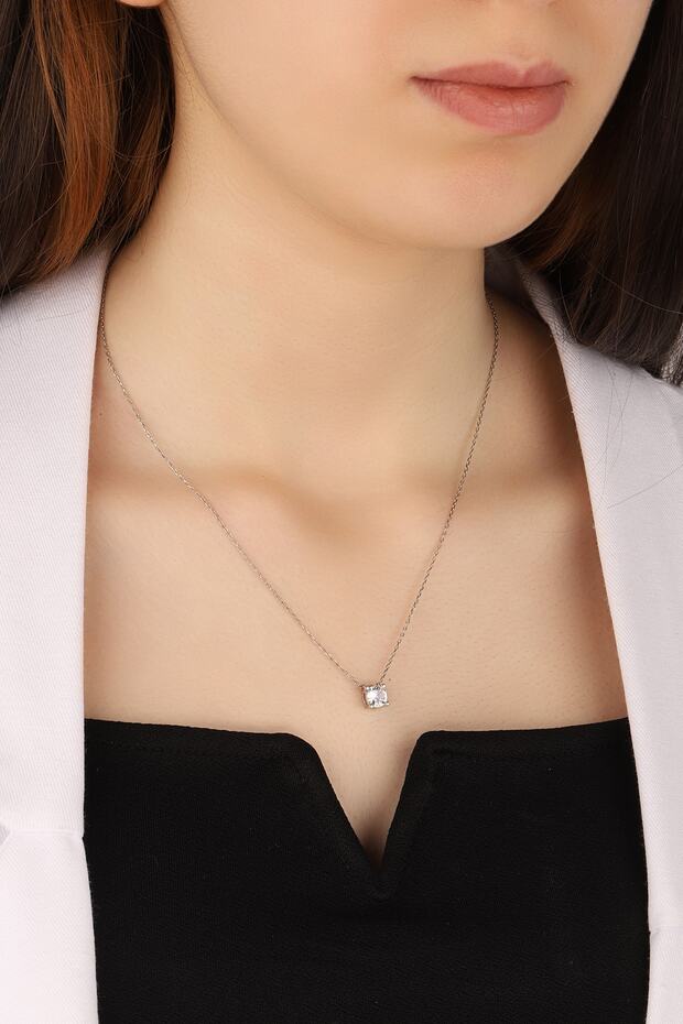 Tek Taş Gümüş Kolye 925 Ayar