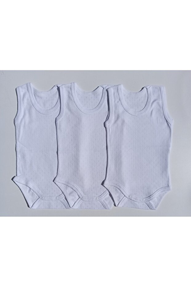 Baby White Jacquard Air Conditioned Strappy Snap Body 3 Piece