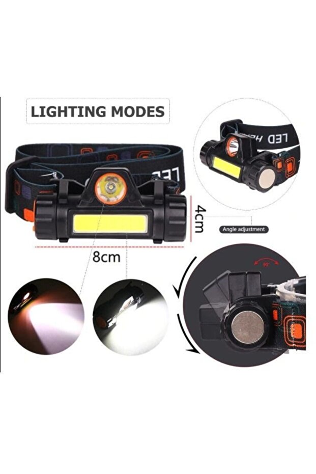 1200 Lümen Cob Led Şarjlı Kafa Lambası Şarjlı Kafa Feneri Mıknatıslı Kafa Lambası Çalışma Lambası - 6