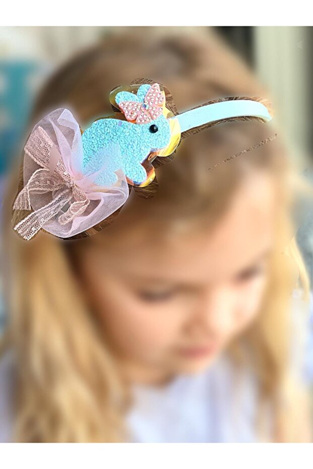 Cute Blue Glittered Rhinestone Rabbit Hologram Tulle Shiny Crown