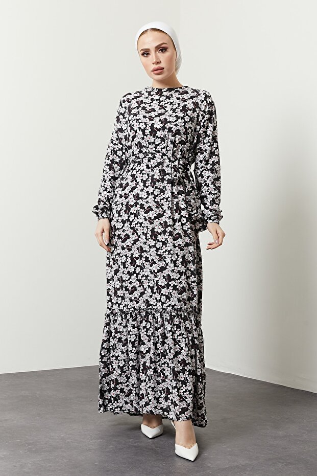 Women's Black Daisy Patterned Dress